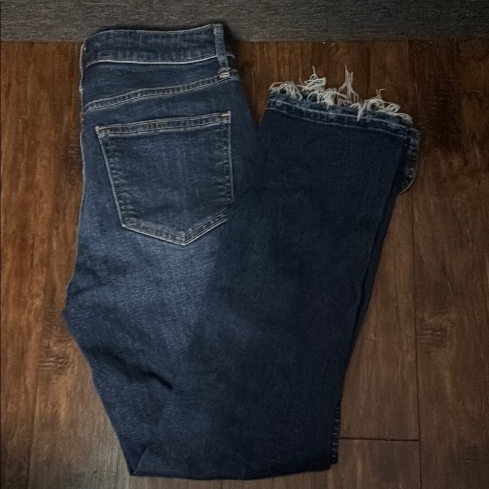 GAP Blue Ankle Cropped Jeans with Distressed Details